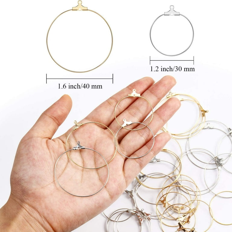 1 Box 40Pcs Real 18K Gold Plated Brass Hoop Earring Findings Teardrop Round  Beading Hoop Earrings Component Accessories for DIY Jewelry Making Craft 