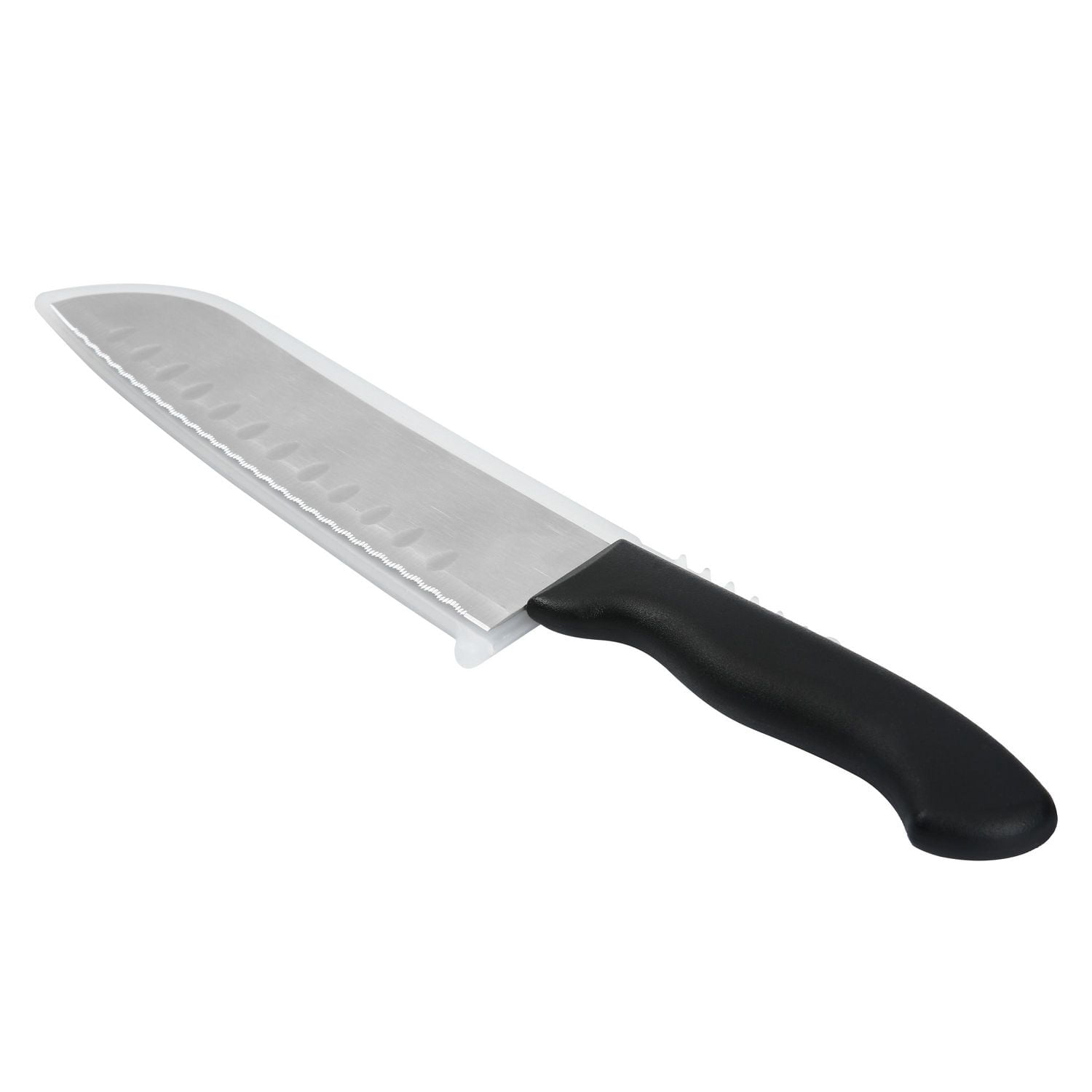Mainstays 7" Stainless Steel Santoku Kitchen Knife Black with Sheath