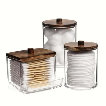 3pcs Holder Dispenser and Apothecary Jars for Bathroom, Clear Apothecary Jar Set Storage Organizer