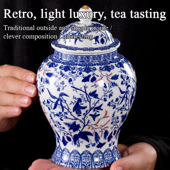 Chinoiserie Blue White Ginger Jars, 2025 Porcelain Jar Tea Storage, Ceramic Decorative Ginger Jar With Lid, Chinoiserie Decor Blue and White Vase, Porcelain Vases Decor for Living Room, Bedroom