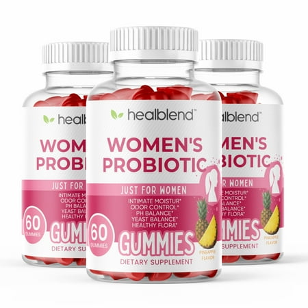 Healblend Women’s Probiotic Gummies – Pineapple Flavor – Supports Intimate Health, Odor Control, pH & Yeast Balance, Digestive & Immune Support – Daily Probiotic Supplement for Women (3 Pack)