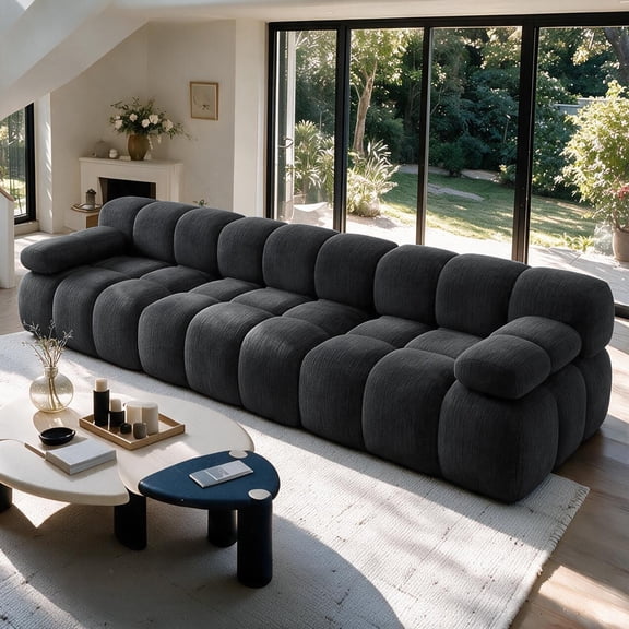 GARITIN 3-Seater Sofa, Modern Upholstered Couch with Elegant Line Design, No Assembly Required, Soft Fabric for Living Room Apartment Bedroom, Dark Grey