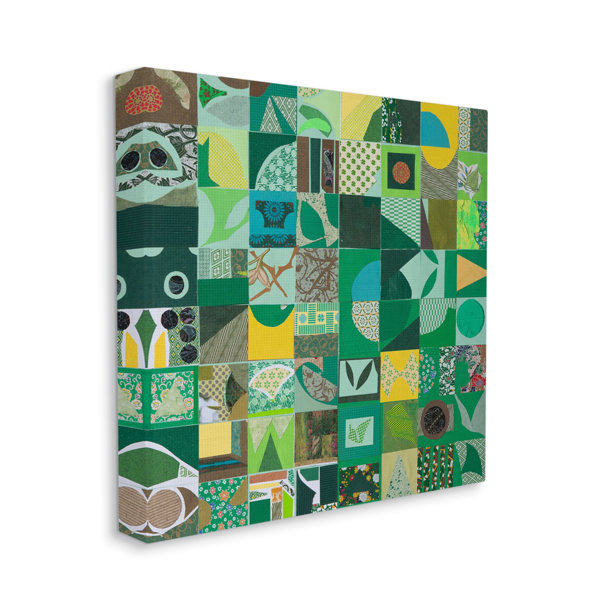 Stupell Industries Green Geometric Collage Abstract Painting Gallery Wrapped Canvas Art Print Wall Art, 17 x 17