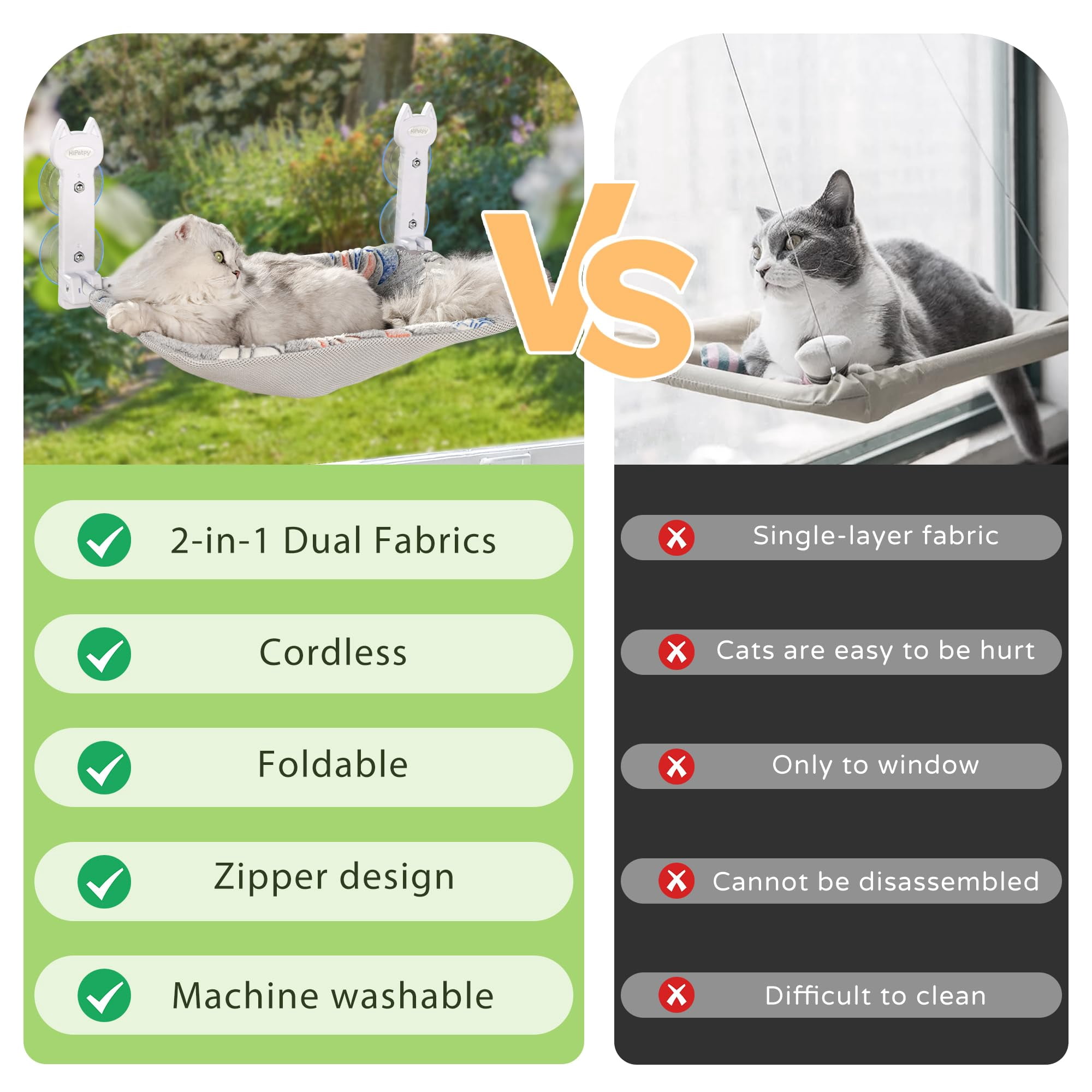 2 Pack Cat Window Perch  Glow In The Dark Foldable Hammock With Sunken Design & Removable Soft Cover Breathable Cordless Bed For Resting Indoor Kitten (shallow 2 - M)