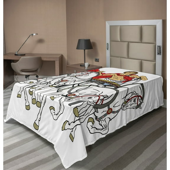 Ambesonne Retro Flat Sheet, Hellenic Man Chariot, Twin Size, Multicolor