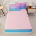 thumbnail image 4 of jejeloiu Pastel Star Pattern Zipper Full Size Comforter Sets with Fitted Sheet and 2 Pillowcases Kids,Dreamy Print Zipper Bedding Set For Girls,Reversible,4-Piece, 4 of 7