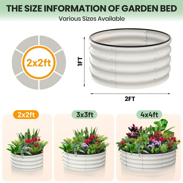 GloryStar 2 - Pack Plate-Bande Surélevée Rond Galvanisé - Tailles 2 Pieds/3 Pieds/4 Pieds - Lit de Fleurs et Légumes Extérieur - Robuste - Duty & Open - Design en Bas