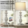 thumbnail image 6 of 28" Farmhouse Table Lamps for Living Room Set of 2, 3-Way Dimmable Touch Bedside Lamps with USB C+A Ports & AC Outlet, Resin Vintage Tall Grey Nightstand Lamps for Bedroom Office End Table, 6 of 8