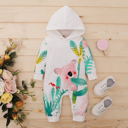 

Baby Boys Girls Long Sleeve Cartoon Floral Bear Print Romper Jumpsuit