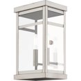 thumbnail image 4 of 7.5 inch 2 Light Brushed Nickel Outdoor Wall Lantern with Clear Glass Shade backed with Solid Brass material for patio, front porch, entryway and more, 4 of 6