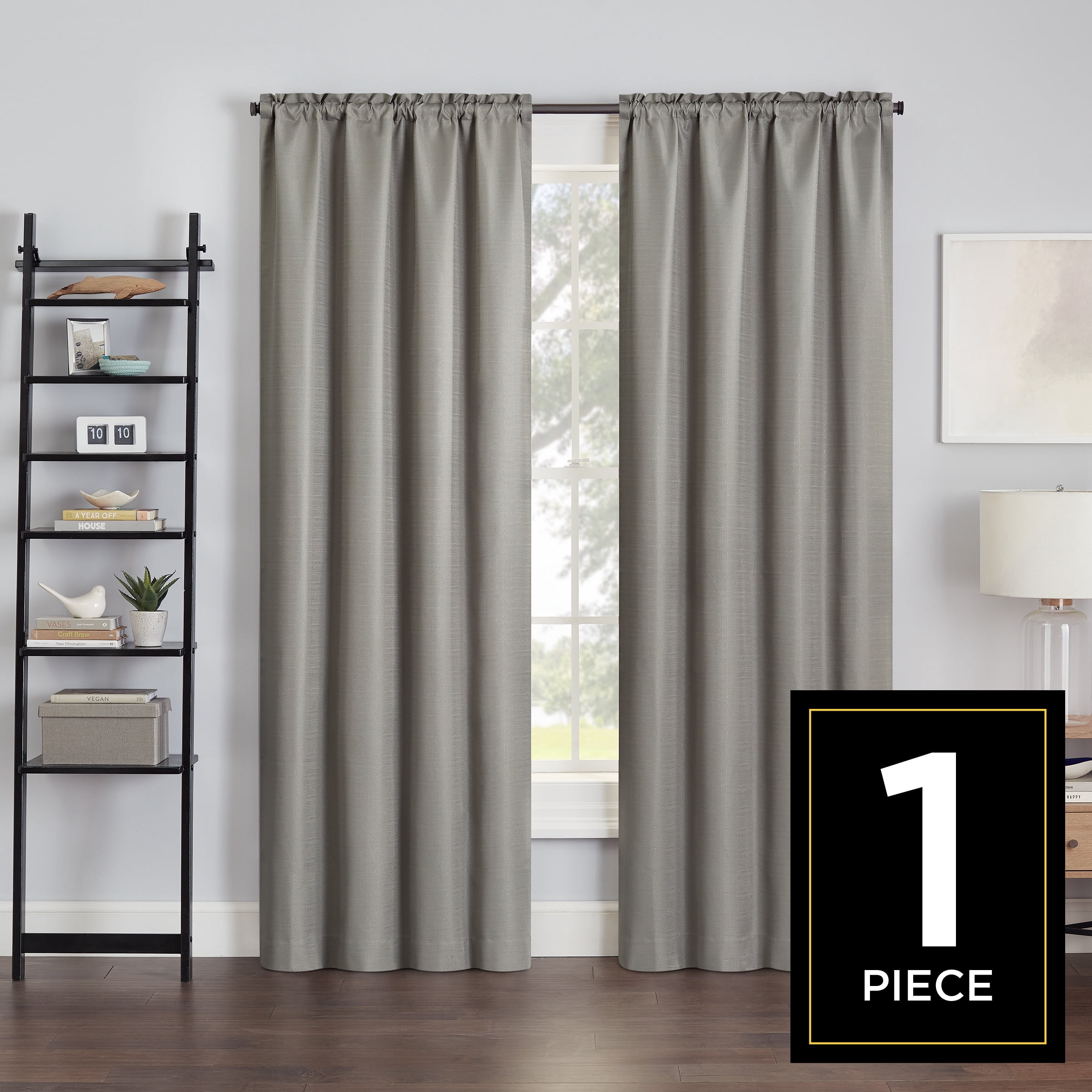 (2 pack) Eclipse Samara Solid Blackout Curtains, Single Curtain Panel, 54 Inch Long Blackout Curtains, 37" W x 54" L, Gray