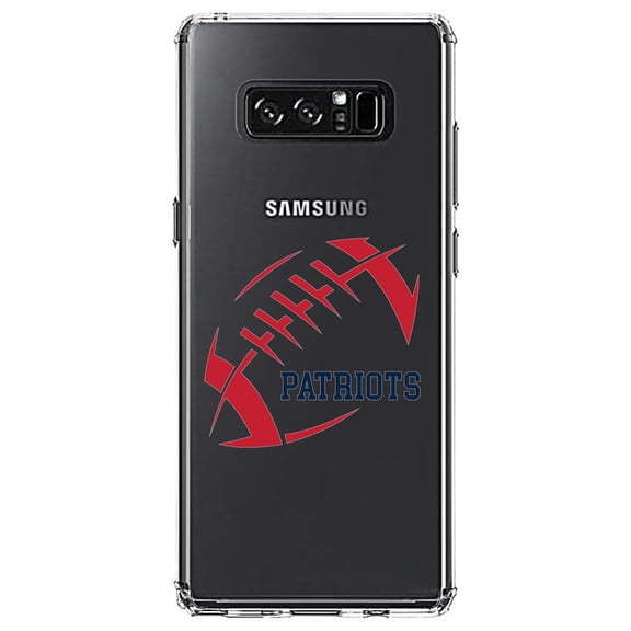DistinctInk Clear Shockproof Hybrid Case for Samsung Galaxy Note 8 - TPU Bumper Acrylic Back Tempered Glass Screen Protector - Red Blue Football - Patriots