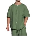 thumbnail image 1 of Birdeem Chemises pour Hommes Mode Décontractée Couleur Unie Bouton Manches Courtes Col Rond Blouses, 1 of 10
