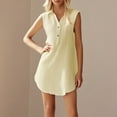 thumbnail image 5 of Drses‌‌ ‌‌‌‌‌‌‌‌‌‌‌‌Women's Button Front Mini Dress - Sleeveless Turndown Collar A-Line Beach Dress with Curved Hem, 5 of 6