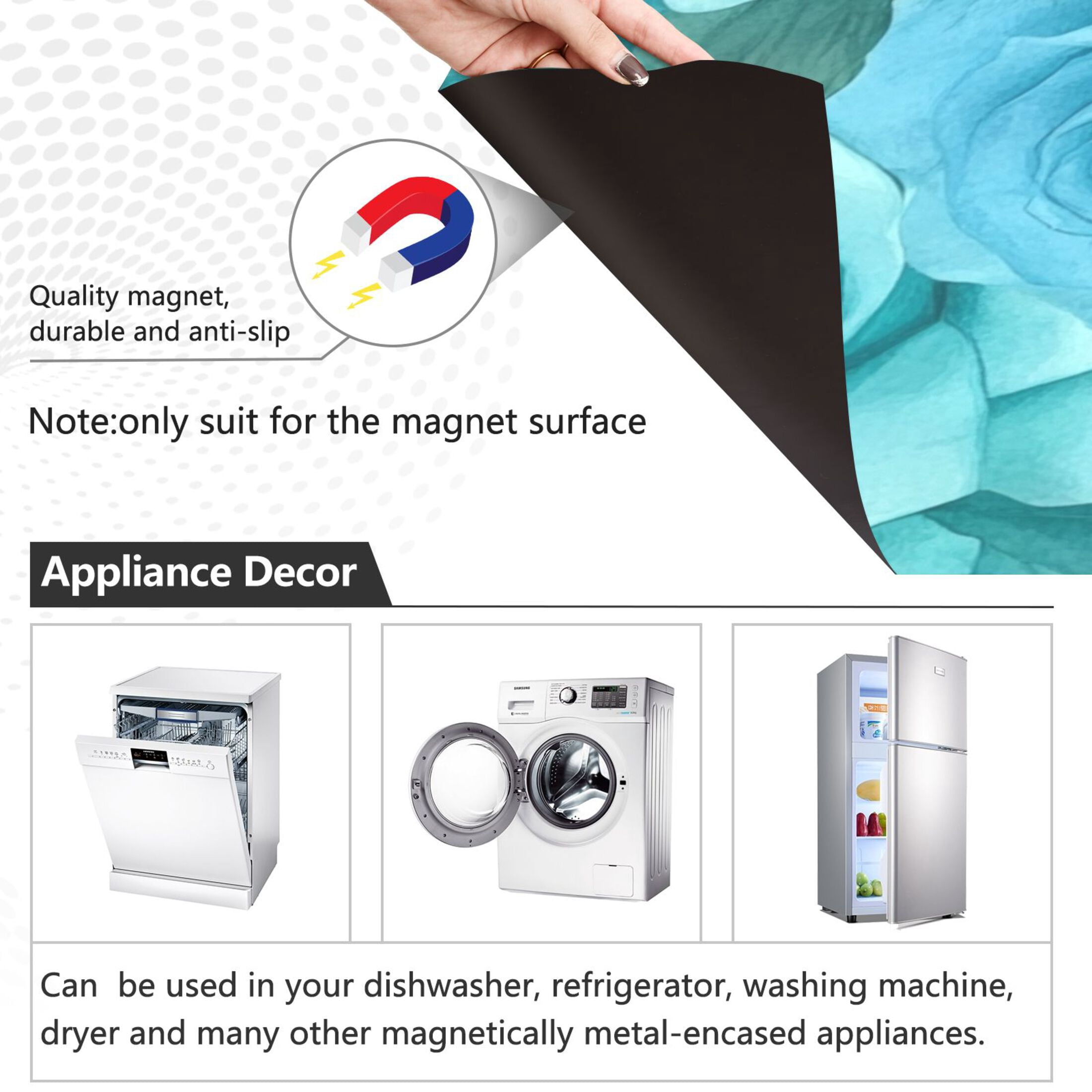 Dishwasher Magnetic Sticker 23x26 Inch Refrigerator Magnetic Sticker Washing Machine Magnetic Sticker Kitchen Panel Magnetic Sticker Home Decor Cartoon Turquoise Roses