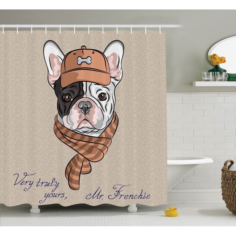 Hipster Dog French Bulldog Breed in A Brown Cap and Scarf Fun Shower