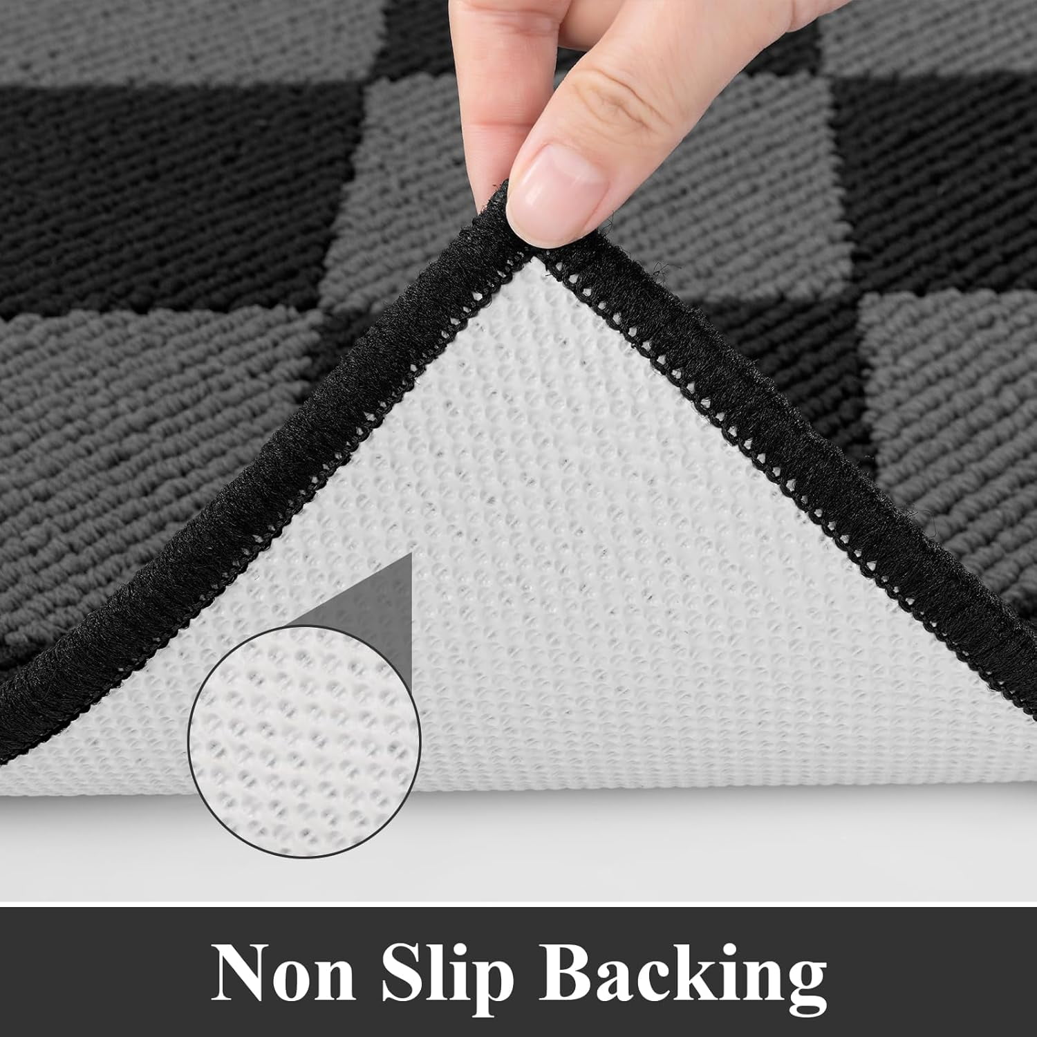 MeyJey Diamond Plaid Kitchen Rugs Sets of 3, Non Slip Kitchen Floor Mats Washable Kitchen Rug, Black Gray
