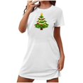 thumbnail image 4 of Sakmal Loose Lounge Nightgowns for Women Christmas White Lightweight Stretchy Nightshirt Crew Neck Christmas Trees Print Short Sleeve Short Nightgowns S-2XL, 4 of 5