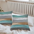 thumbnail image 5 of Coastal Style Outdoor Pillow Covers Pack of 2 Retro Green Brown Stripe Wood Texture Waterproof Throw Pillow Covers Decorative Cushion Cases for Patio Garden Tent Balcony Couch 26x26 inch, 5 of 8