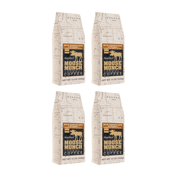 (4 Pack) Harry & David Moose Munch Milk Chocolate Caramel Ground Coffee, Medium Roast, 12 Oz
