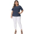 thumbnail image 4 of DARING DIVA Women's Plus Crew Neck Cotton Linen Blouse 1X Navy Blue, 4 of 6