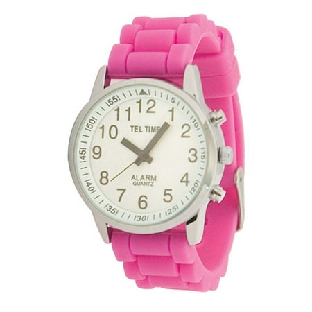 Face Rubber Band - Ladies Touch Talking Watch - Large Face - Pink Rubber Band - English