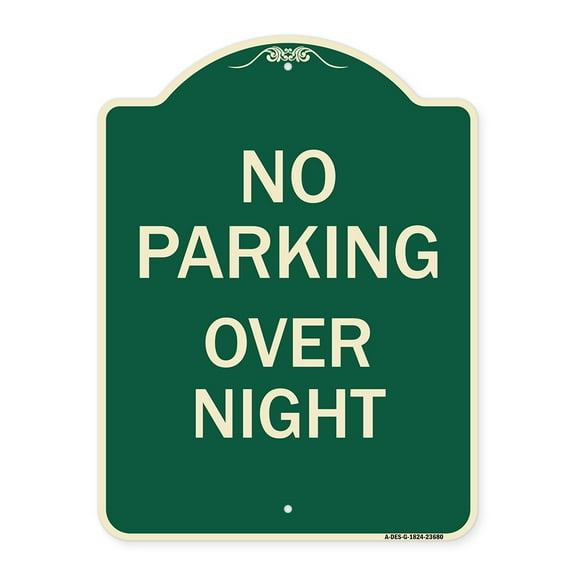SignMission Designer Series Sign - No Parking Overnight Parking Sign | Green & Tan 18" x 24" Heavy-Gauge Aluminum Architectural Sign | Protect Your Business & Municipality | Made in the