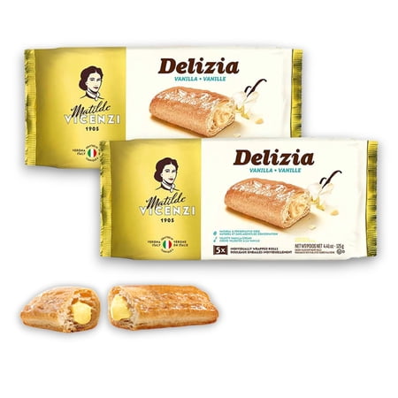 Delizia Pastry Cream by Pasticceria Matilde Vicenzi Vanilla Cream Filled Puff Pastry Patisserie Rolls All-Natural Kosher Dairy Made in Italy – 4.41oz (125g) Box 2-Pack