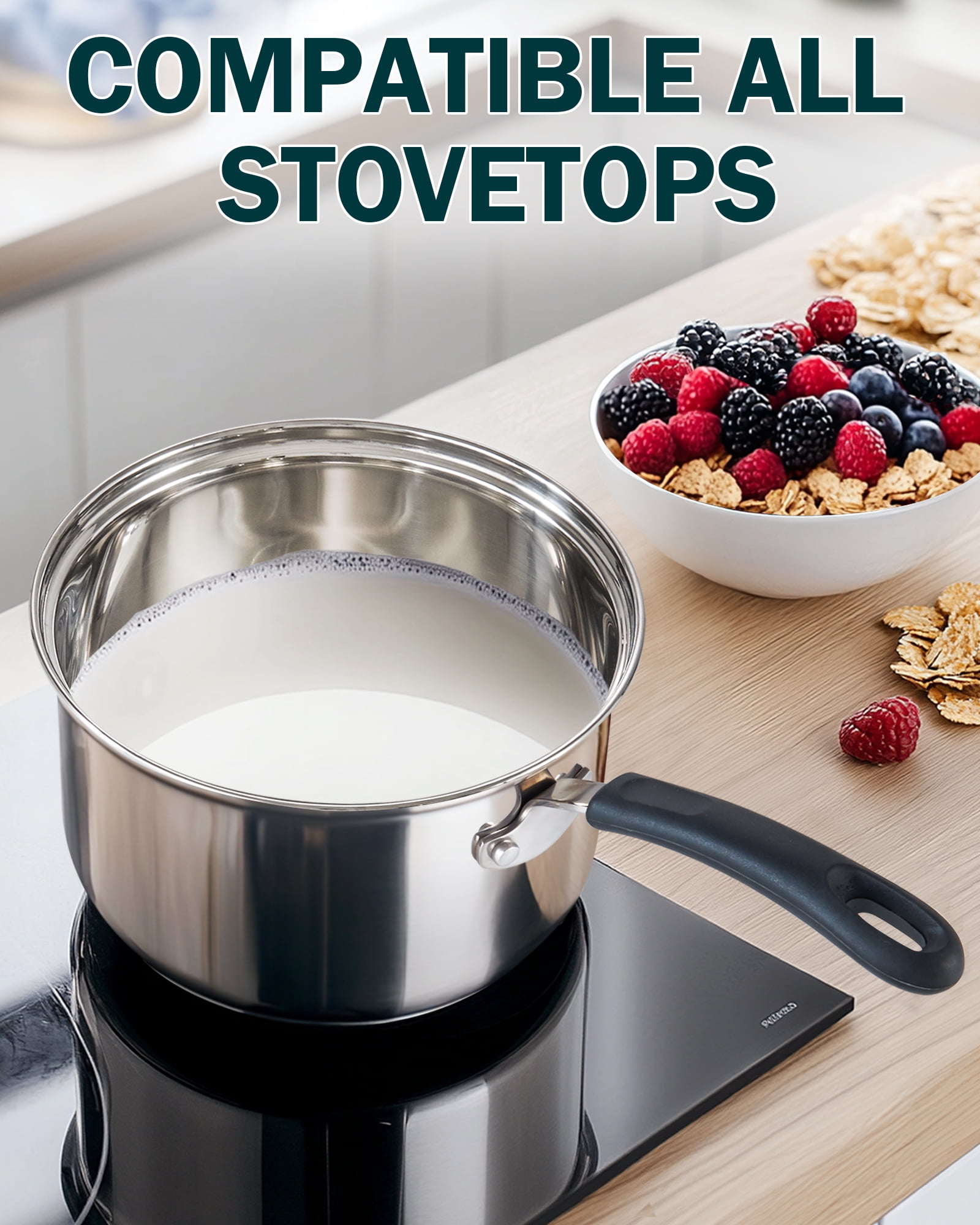 Cook N Home Saucepan Set, 1QT and 2QT Pots with Lids, Stainless