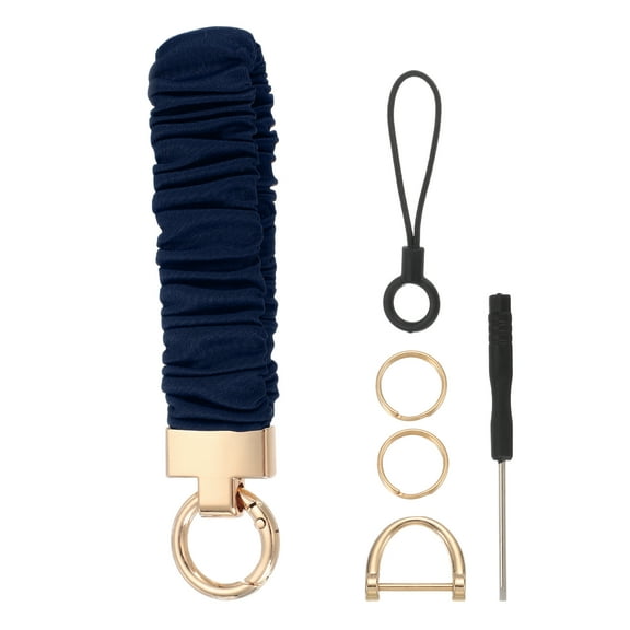 Keychain Wristlet, Scrunchie Key Chain Wristlet with D Ring Black for Car Key Holder and Gym for Purse, Navy Blue