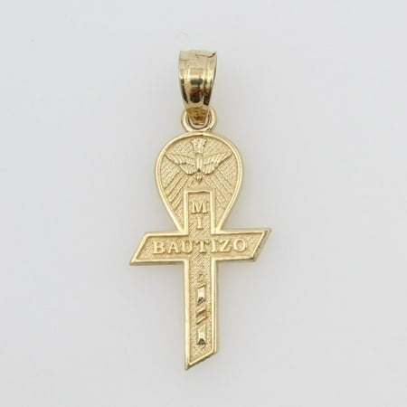 - 14K Real Yellow Gold Mi Bautizo Holy Spirit Cross Small Charm Pendant