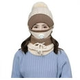 thumbnail image 6 of Sunjoy Tech 3 in 1 Winter Knitted Beanie Hat Face Neck Warmer Set for Women Girls Fleece Lining Ski Caps Warm Face Cover Neck Scarf Gloves with Pompom, 6 of 7