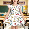 thumbnail image 2 of Curuila Toddler Girls Dress Flutter Sleeve Cartoon Print Crew Neck For School Fashionable Dresses Size 3-4 Years, 2 of 7