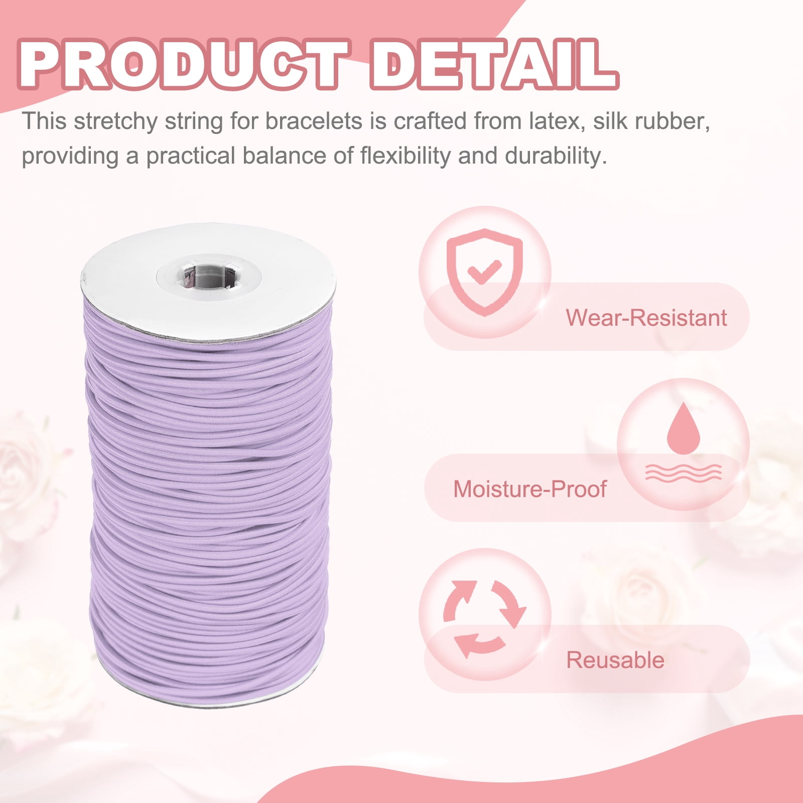 Uxcell Stretchy String for Bracelets, Elastic Crystal Thread Stretch Elastic Beading Cord 2.5mm & Light Purple-Fitting For(Bracelets/Sewing/Beading/Necklace/Jewelry Making/Crafts DIY)