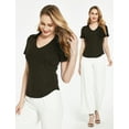 thumbnail image 3 of SSLR V Neck T Shirts for Women Short Sleeve tshirts Summer Tops Ribbed Tee Shirts, 3 of 8