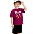 thumbnail image 3 of CPNG Girls Summer T-shirt Bow Cherry Print Loose Casual Stylish Crewneck Short Sleeve Cool Sports Top(Wine,6-7 Years), 3 of 8