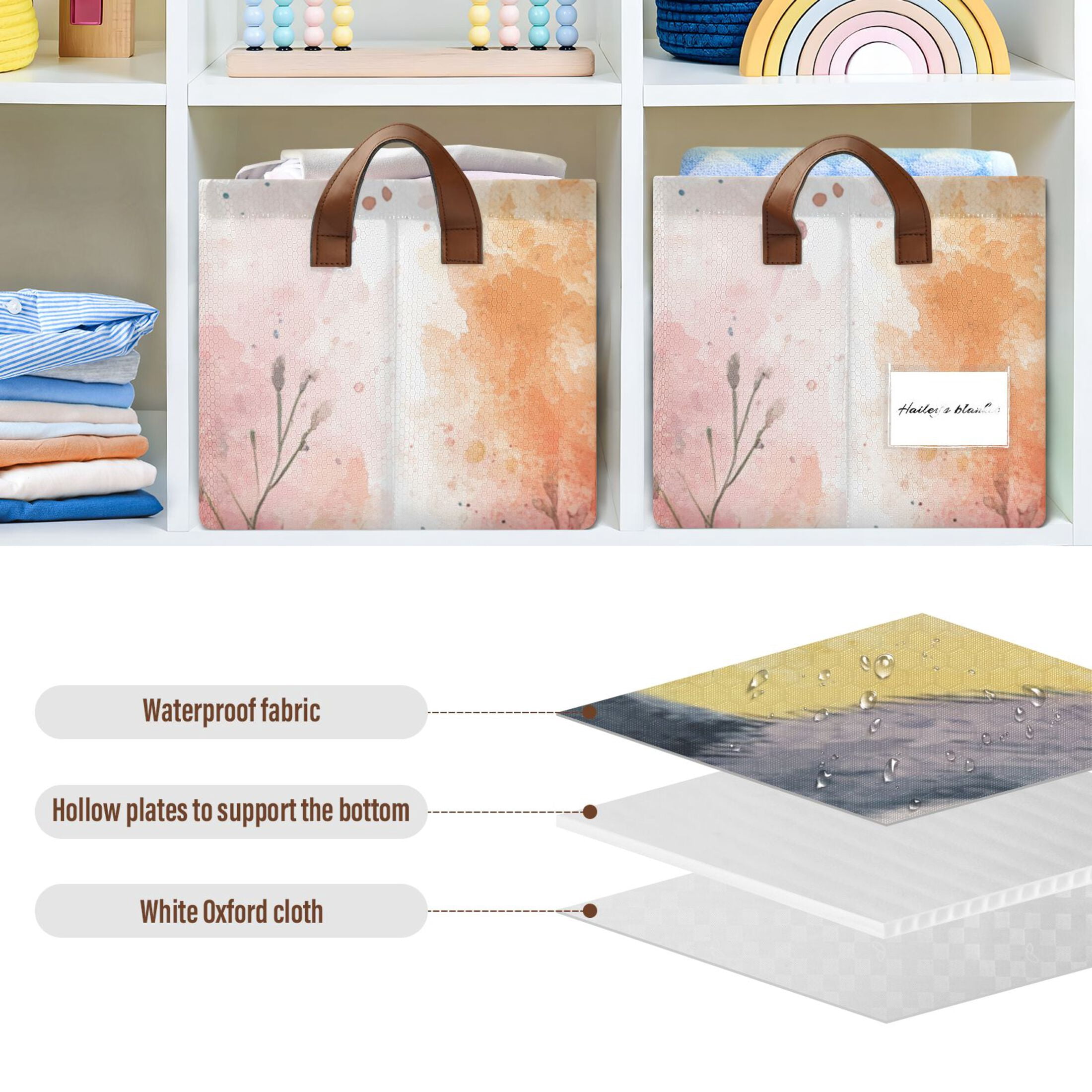 Easter Eggs Bunnies Leaves Foldable Storage Large Fabric Storage Baskets Organizer Storage Bins with Handles for Shelves