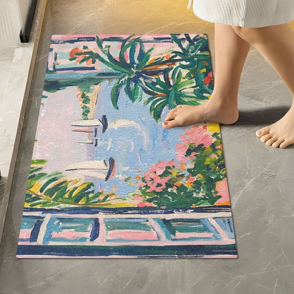 Yayeee Bath Rug for Bathroom Floor Non Slip Rectangle Fluffy Soft Absorbent Mat, 16"x24", Floral Seaside