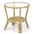 thumbnail image 3 of Leo Rattan Wicker Round Accent Coffee Table with Glass, Natural, 3 of 7