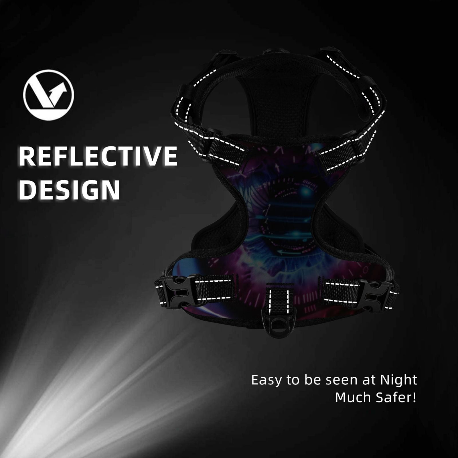 Fuzoiu v Print Reflective Dog Harness,Adjustable, Breathable Pet Vest,Dog Harness No Pull,No Choke Pet Vest for Small, Medium, and Large Dogs-Small