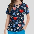 thumbnail image 4 of Valentine Scrub Tops for Women Short Sleeve V Neck Love Heart Print Nurse Working Uniforms Holiday Pocketed Tshirt Dark Blue 3XL, 4 of 4