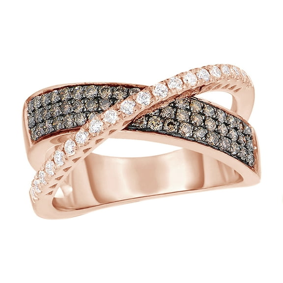AFFY Champagne & White Natural Diamond Orbit Multi-Row Engagement Ring in 14K Rose Gold (0.75 cttw)