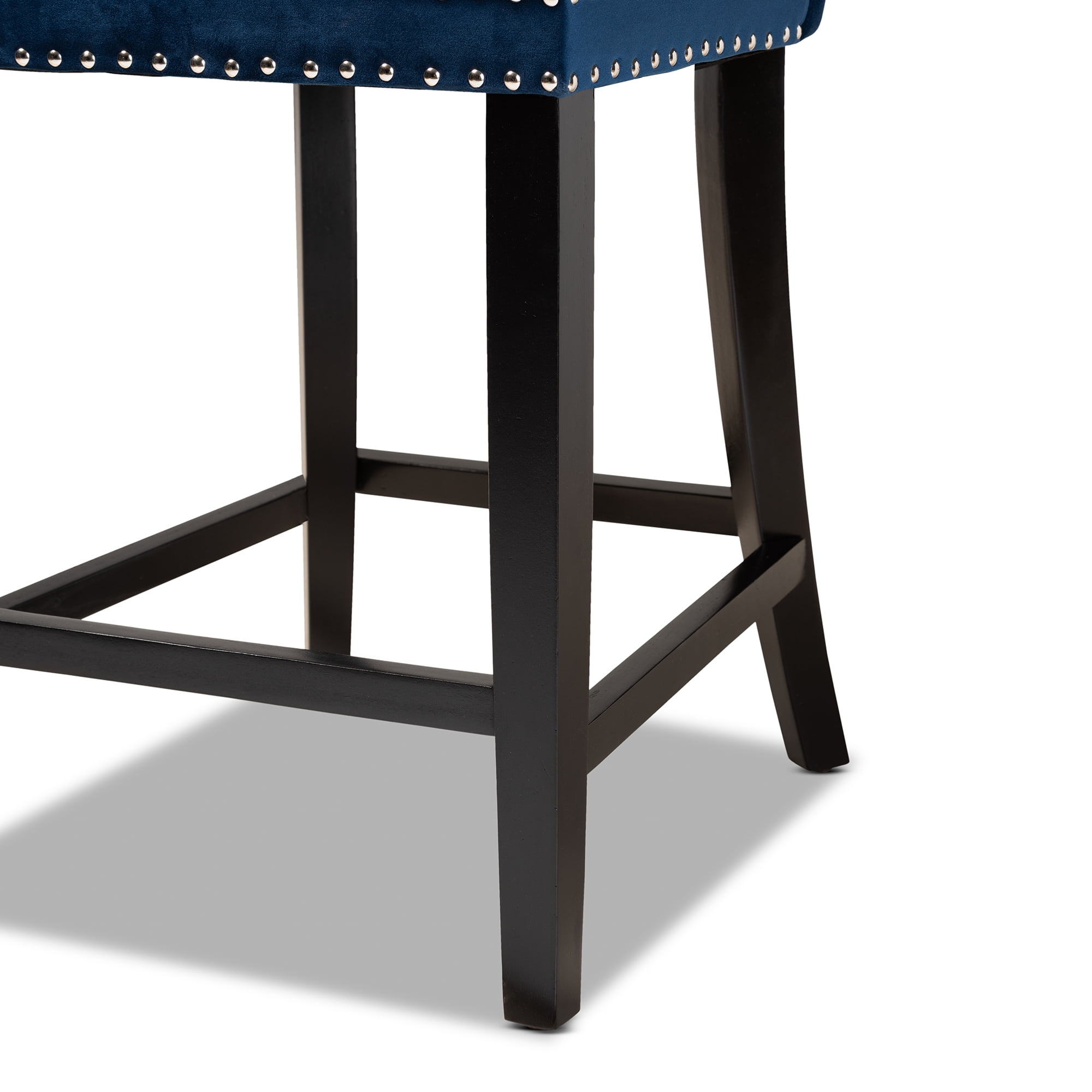 Baxton Studio Howell Modern Transitional Navy Blue Velvet Upholstered and Dark Brown Finished Wood 2-Piece Counter Stool Set