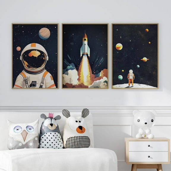 Luvia Cute Astronaut, Set Of 3 Wall Art Poster, Space Theme Nursery Wall Art, Modern Wall Decor Set 3 Prints 8x12 UNFRAMED