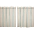 thumbnail image 3 of VHC Brands Grain Sack Aqua Blue Stripe Coastal Farmhouse Kitchen Curtain Tier Set 36x36, 3 of 3