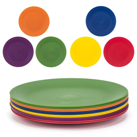 KX-WARE Assiettes en Plastique, Ensemble de 12 - Assiettes de Souper Incassables et Réutilisables de 9,875 Pouces, Multicolores / Va au Lave-Vaisselle, Sans BPA