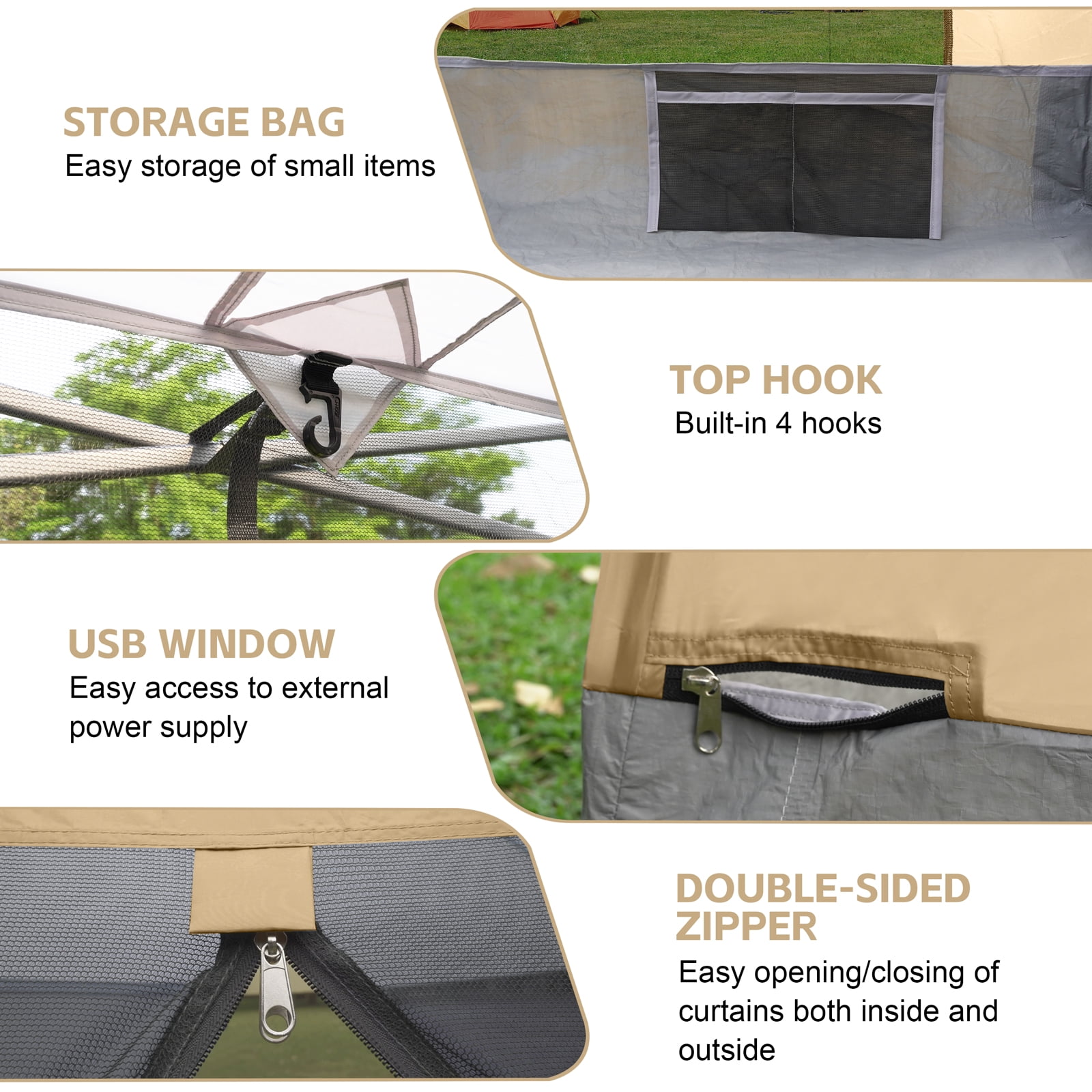 Canopy Universal Mosquito Netting Tent, Converts 10'x10' Canopy Gazebo into Camping Inner Tent, Screen House with Full PE Floors for Patio, Outdoor, Garden (TOP & Frame NOT Included) Khaki