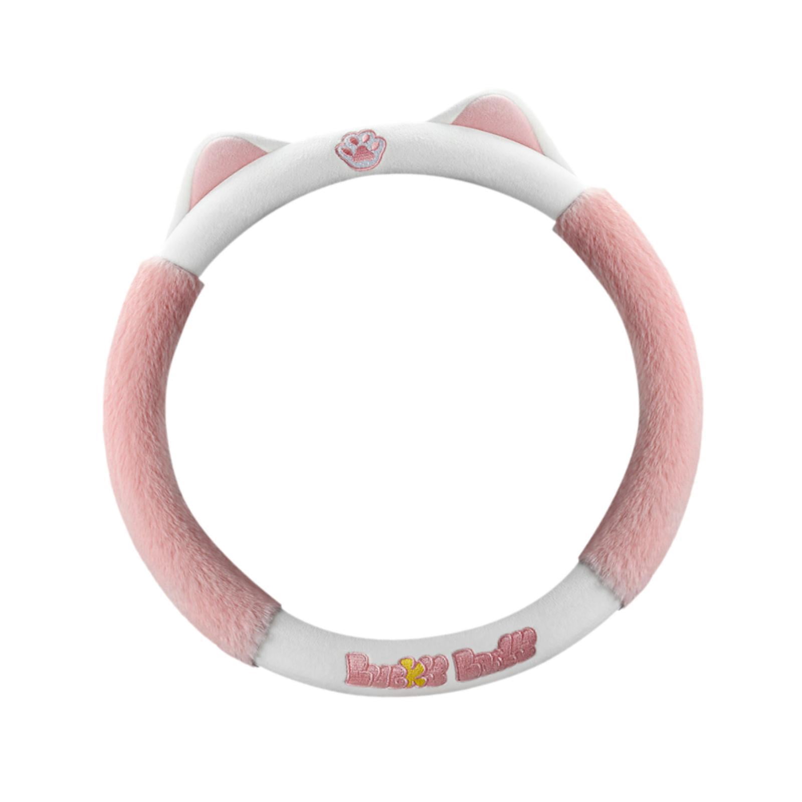 Wzmzjy Cat Ear Plush Steering Wheel Cover Accessories Car Interior Modification Stylish Pink