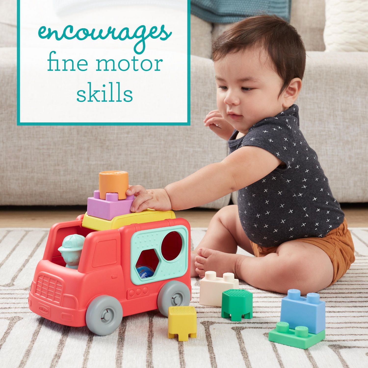 Coffret de jeu à empiler Infantino Super Soft Stack and Go Explorers - Camion de pompiers