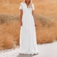 thumbnail image 2 of LIIPEE Dress Women Summer Dresses Wedding Guest Dress Elegant Solid Color V Neck Lace Short Sleeve Maxi Dress Sundress Female Casual Baby Shower A-Line Dress,White,S, 2 of 5